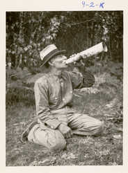 Francis Xavier Tomer, Penobscot, using a moose call, circa 1910